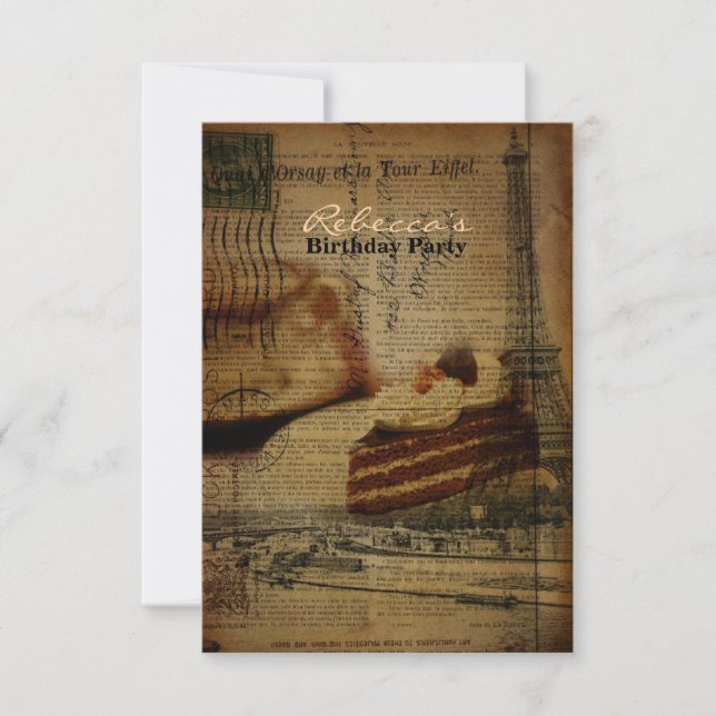 french cake paris eiffel tower birthday party invitation (Front)