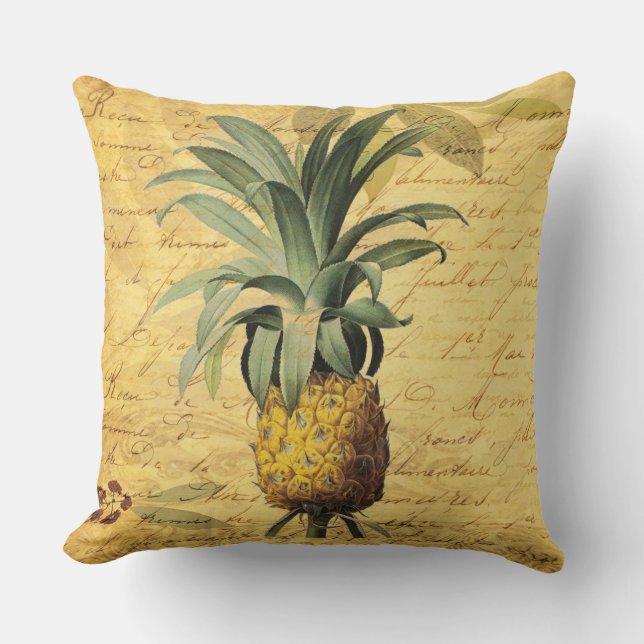 French Calligraphy Pineapple Rustic Elegant Cushion (Front)