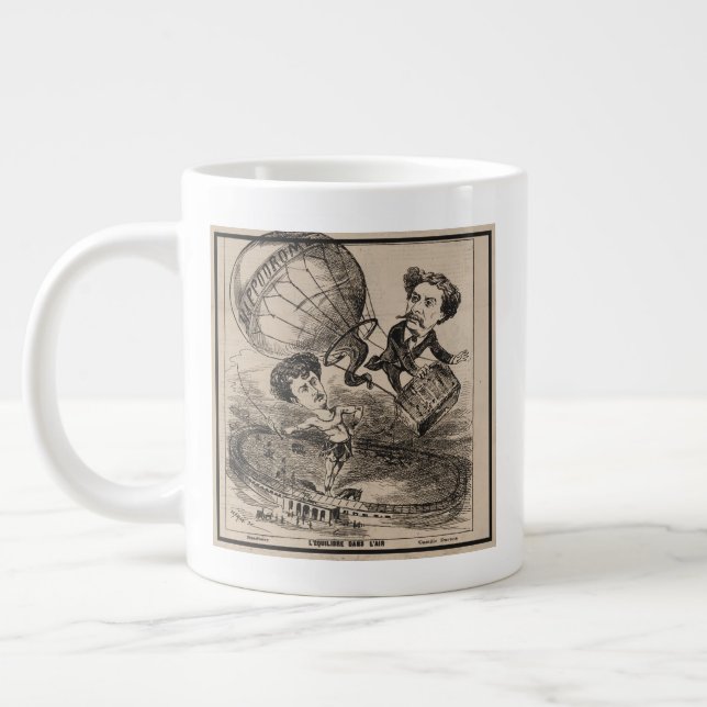 French Caricature Of Balloonist In Hot Air Balloon Large Coffee Mug (Left)