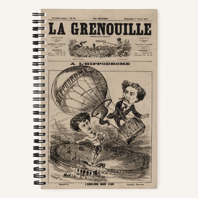 French Caricature Of Balloonist In Hot Air Balloon Notebook (Front)