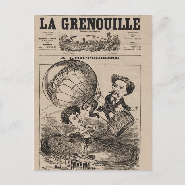 French Caricature Of Balloonist In Hot Air Balloon Postcard (Front)
