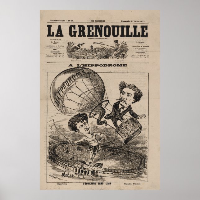 French Caricature Of Balloonist In Hot Air Balloon Poster (Front)