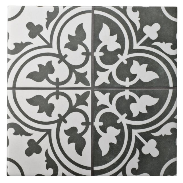 French Ceramic Tile - Black & White Tulips (Front)