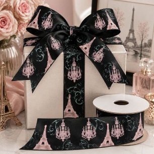 French Chandelier Black Pink Paris Eiffel Tower Satin Ribbon