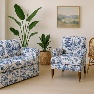 French Chateau Floral Motif Frame Botanical Decor Fabric