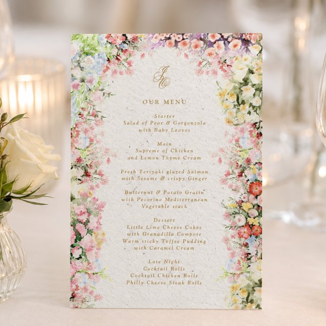 french chateau floral spring wedding 5 x 7  menu (Creator Uploaded)