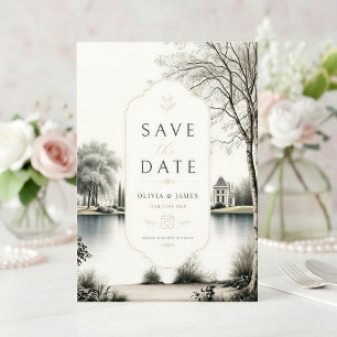 French Château Secret Garden Wedding Save The Date