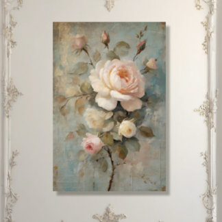 French Chateau Vintage Blue Pink Floral Decoupage  Tissue Paper