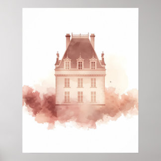 French Chateau Watercolor Architecture Print