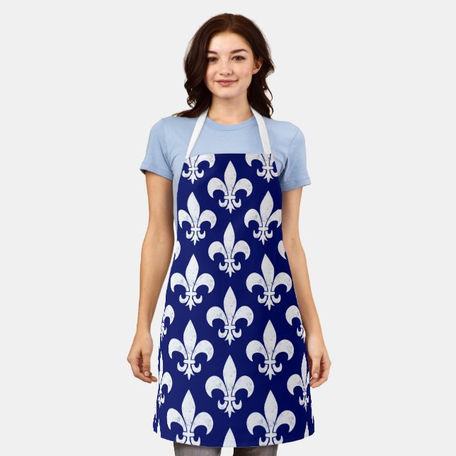 French Chef Fleur de Lys Blue and White France Apron (Worn)