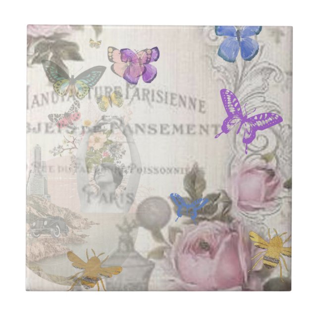 French chic,country rustic,floral pattern,roses,re ceramic tile (Front)