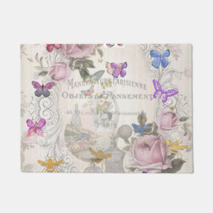 French chic,country rustic,floral pattern,roses,re doormat