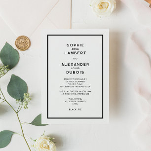 French Chic Minimal Black & White Wedding Invitation