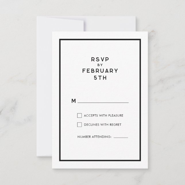 French Chic Minimal Black & White Wedding RSVP (Front)