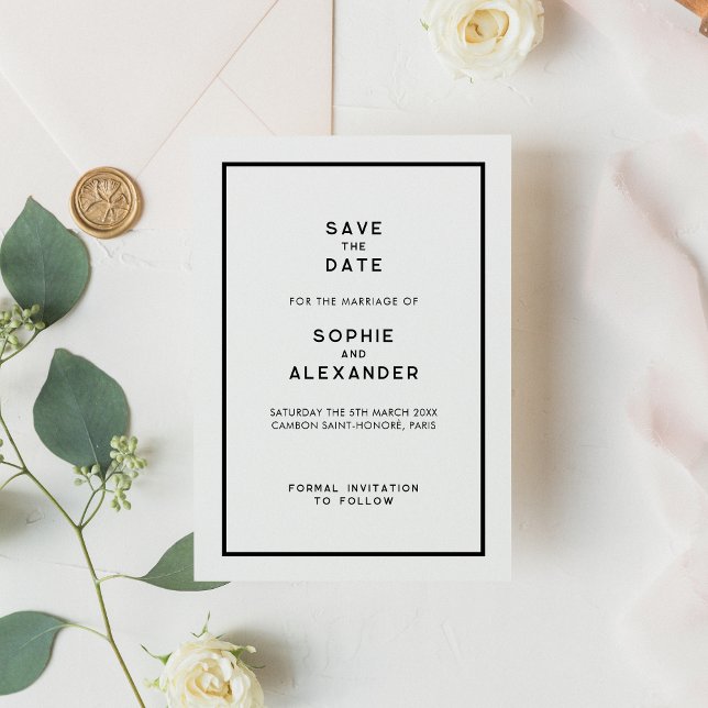 French Chic Minimal Black & White Wedding Save The Date (Creator Uploaded)