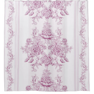 French chic,pink,toile,floral,pattern,victorian,Fl Shower Curtain