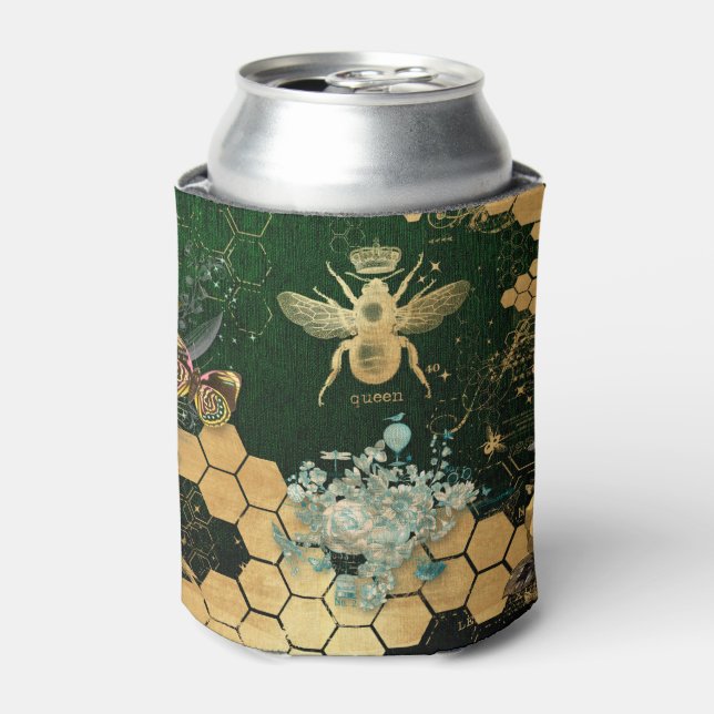 French chic, victorian,bee,floral,gold foil, belle can cooler (Can Front)