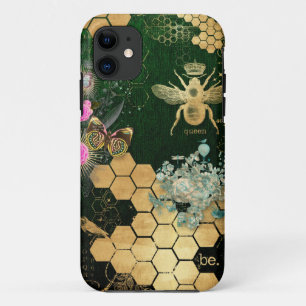 French chic, victorian,bee,floral,gold foil, belle iPhone 11 case
