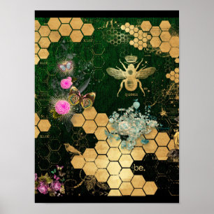 French chic, victorian,bee,floral,gold foil, belle poster