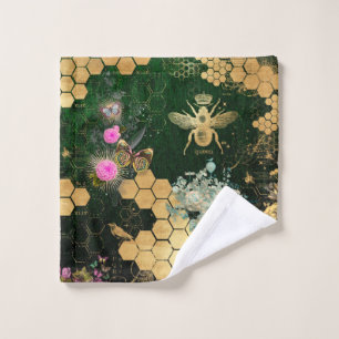 French chic, victorian,bee,floral,gold foil, belle wash cloth
