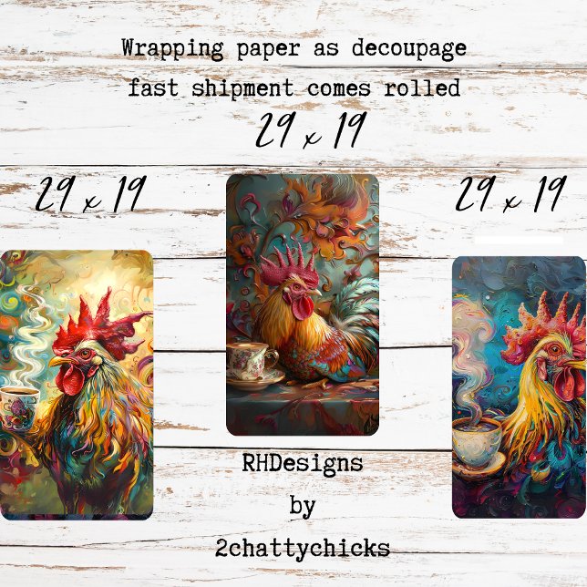 French Chickens Tea Time Decoupage  Wrapping Paper Sheet (Creator Uploaded)