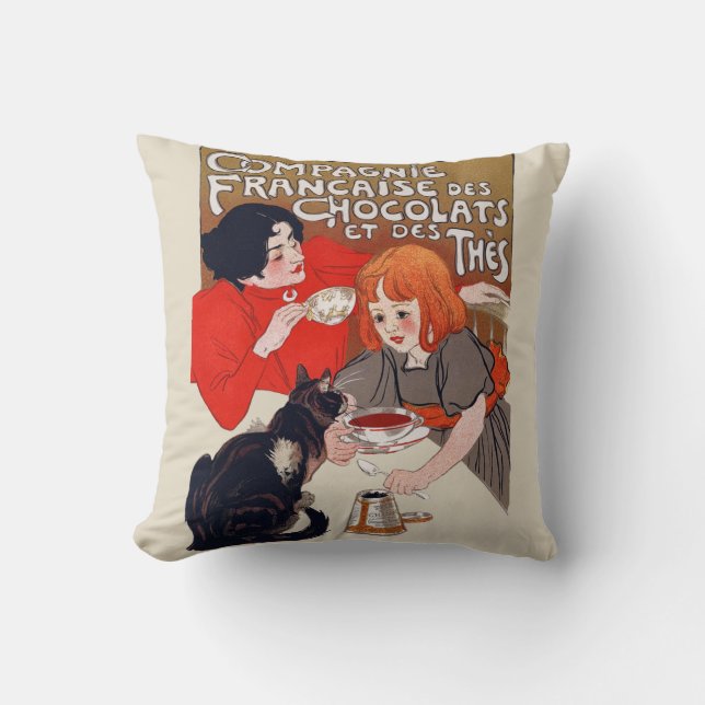 French Chocolate Party Steinlen Art Cushion (Front)