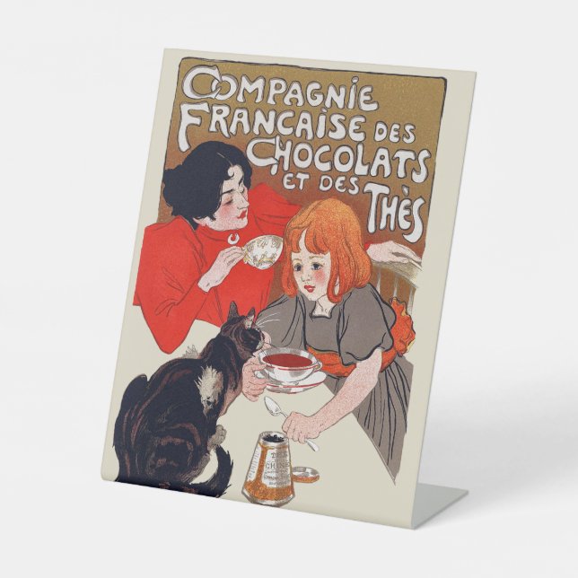 French Chocolate Party Steinlen Art Pedestal Sign (Front)