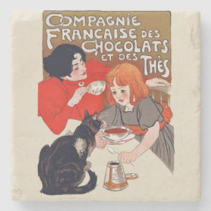 French Chocolate Party Steinlen Art Stone Coaster