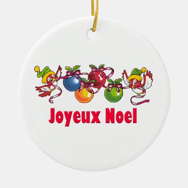 French Christmas Birds Ceramic Tree Decoration (Front)