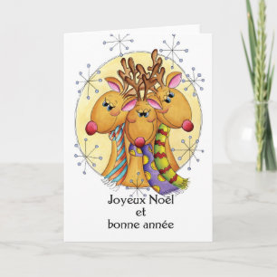 French Christmas Card - Reindeer - Joyeux Noël