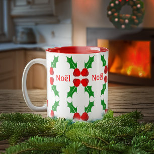 French Christmas Holly Two-Tone Coffee Mug