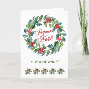 French Christmas, holly wreath Holiday Card
