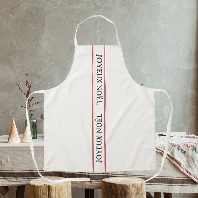 French Christmas Joyeux Noël  Red Striped Apron (Creator Uploaded)