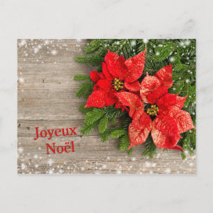 French Christmas — red Poinsettias Holiday Postcard