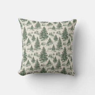 French Christmas Toile Green Throw Pillow