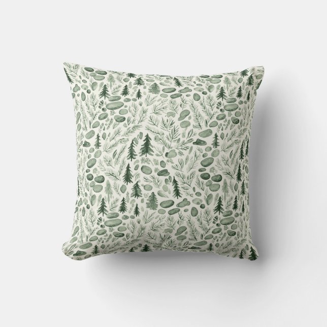 French Christmas Tree Florest Toile Green  Cushion (Front)
