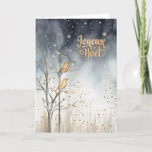 French Christmas Winter Forest Wild Birds Navy Holiday Card