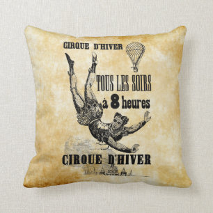 French Circus Acrobat flying trapeze Vintage Art Cushion