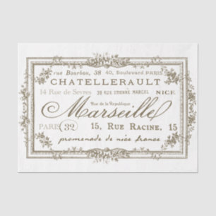 French City Names Floral Rose Border Vintage Craft Tissue Paper