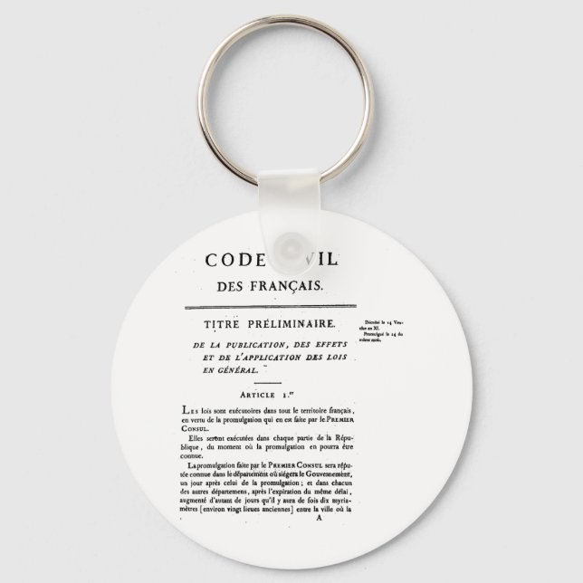 French Civil Code Keychain. Key Ring (Front)