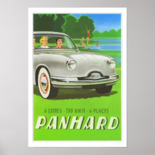 French classic car ad painting Panhard Poster