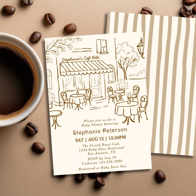 French Coffee Shop Themed Cafe Bebe Baby Shower Invitation (Creator Uploaded)