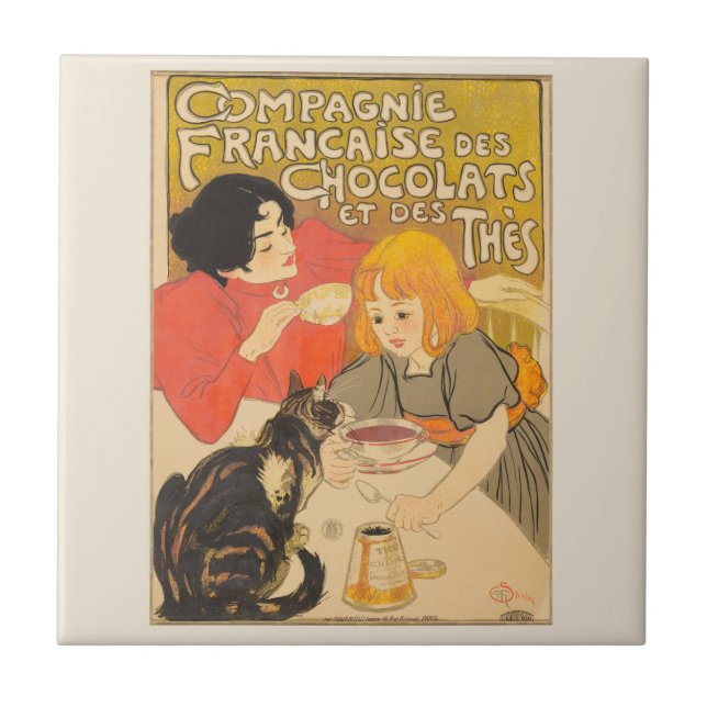 French Company of Chocolates and Teas, Art Nouveau Ceramic Tile (Front)
