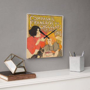 French Company of Chocolates and Teas, Art Nouveau Square Wall Clock
