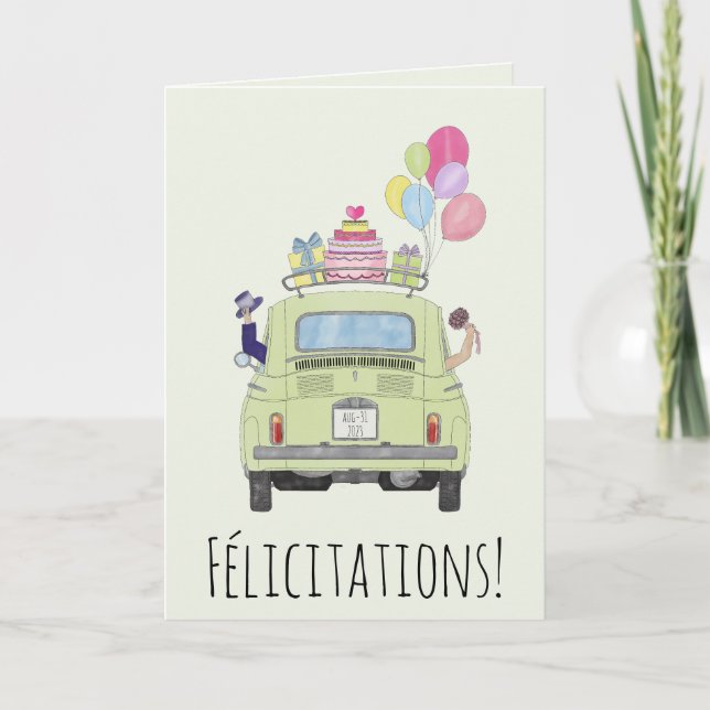 French Congratulations on Wedding Day Fiat 500 Card (Front)