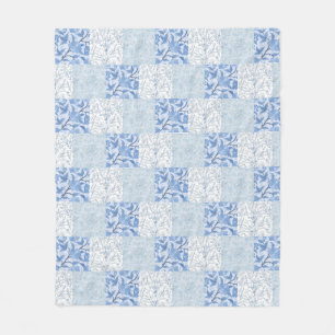 French Cottage Quilted Pattern Blue Floral Fleece Blanket