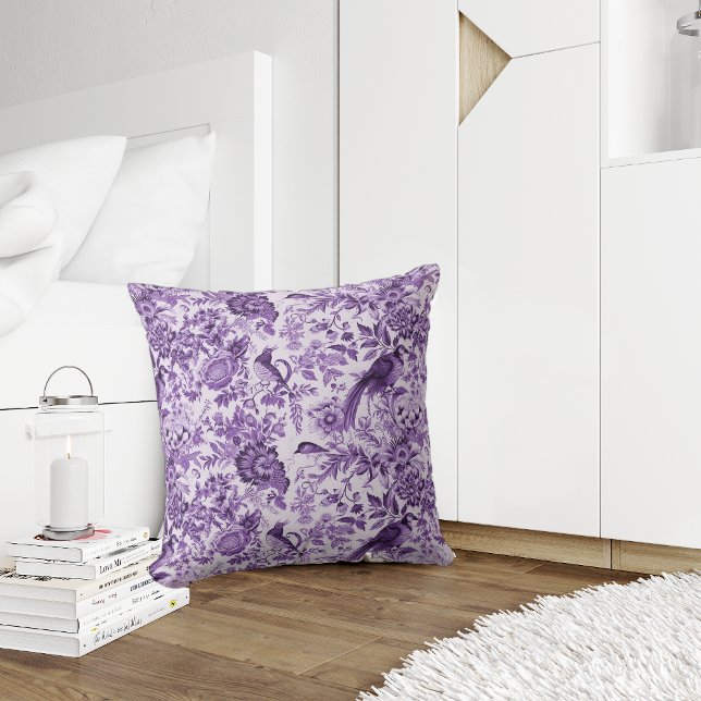 French Cottage Style Toile de Jouy Purple Cushion (Creator Uploaded)