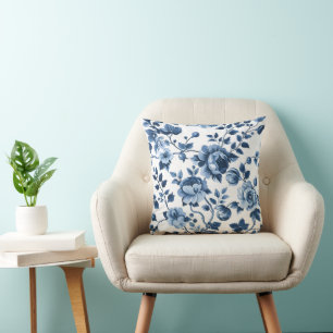 French Cottagecore Blue Floral Patterns Cushion