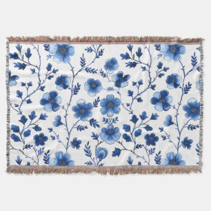 French Cottagecore Blue Floral Patterns Tissue Pap Throw Blanket