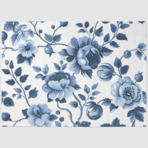 French Cottagecore Blue Floral Patterns Tissue Paper